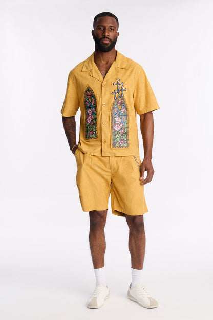 Divine Link Pleated Suede Short - Mustard