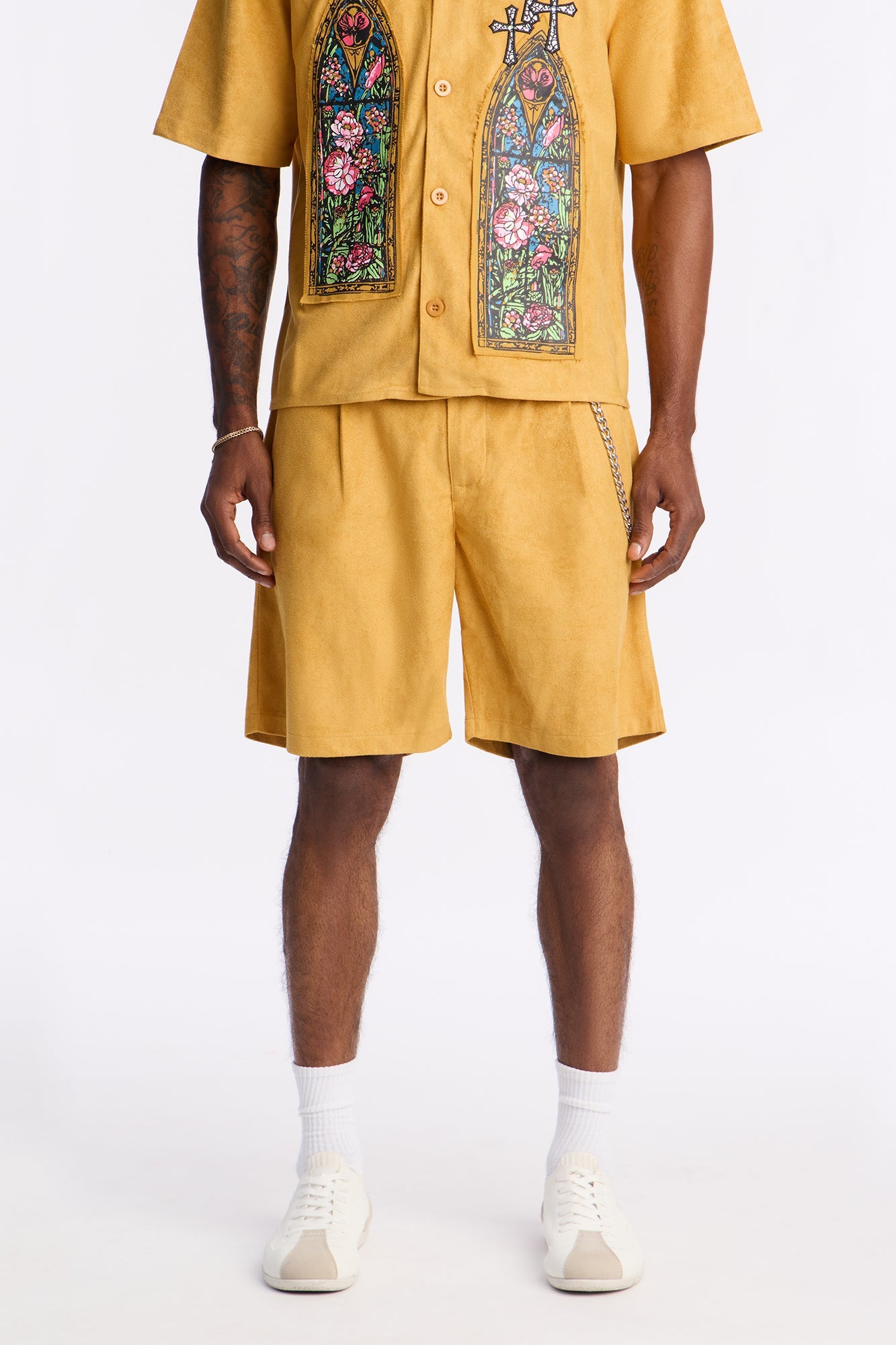 Divine Link Pleated Suede Short - Mustard