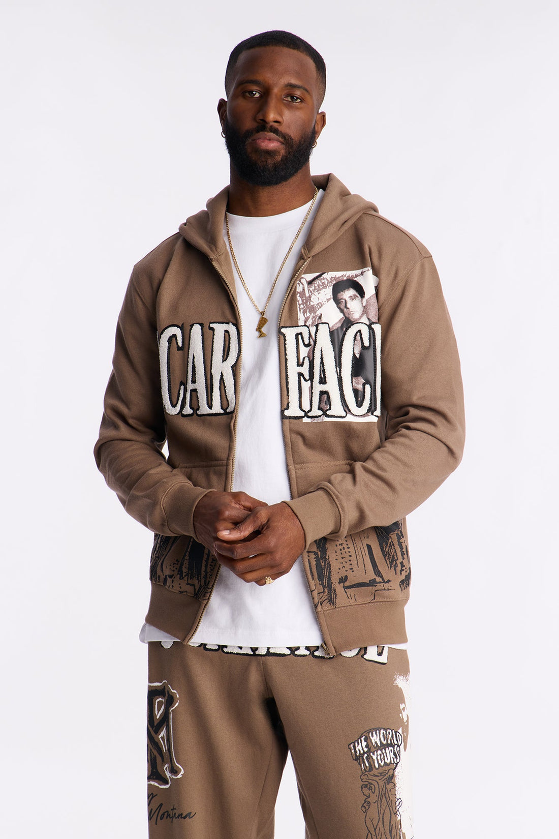Scarface Tony Montana Zip Up Hoodie - Brown