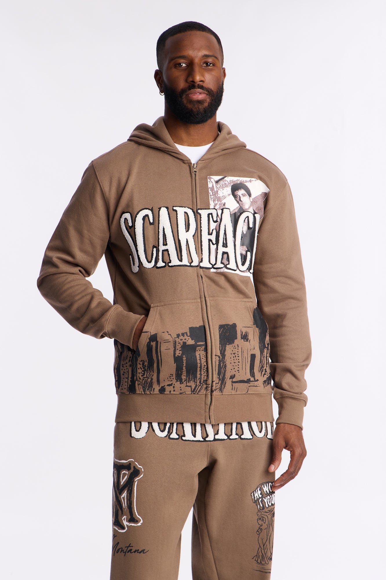 Scarface Tony Montana Zip Up Hoodie - Brown