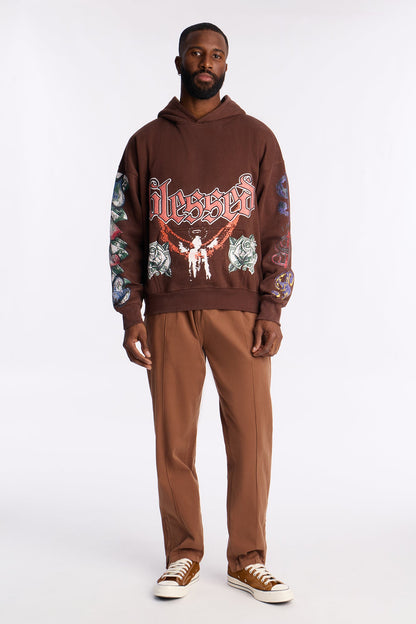 Stay Blessed Oversized Hoodie - Brown