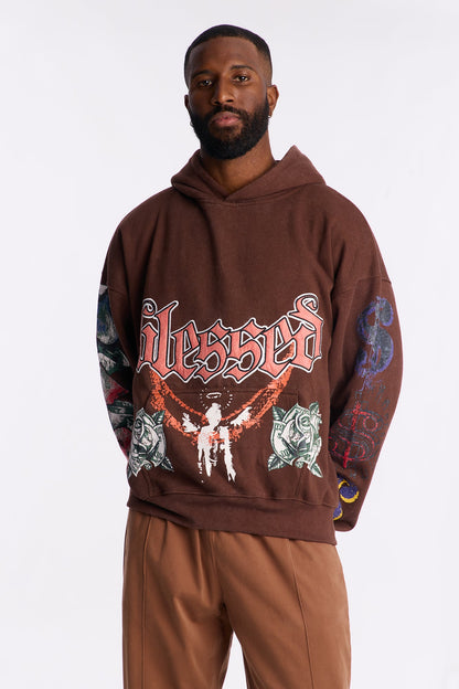 Stay Blessed Oversized Hoodie - Brown