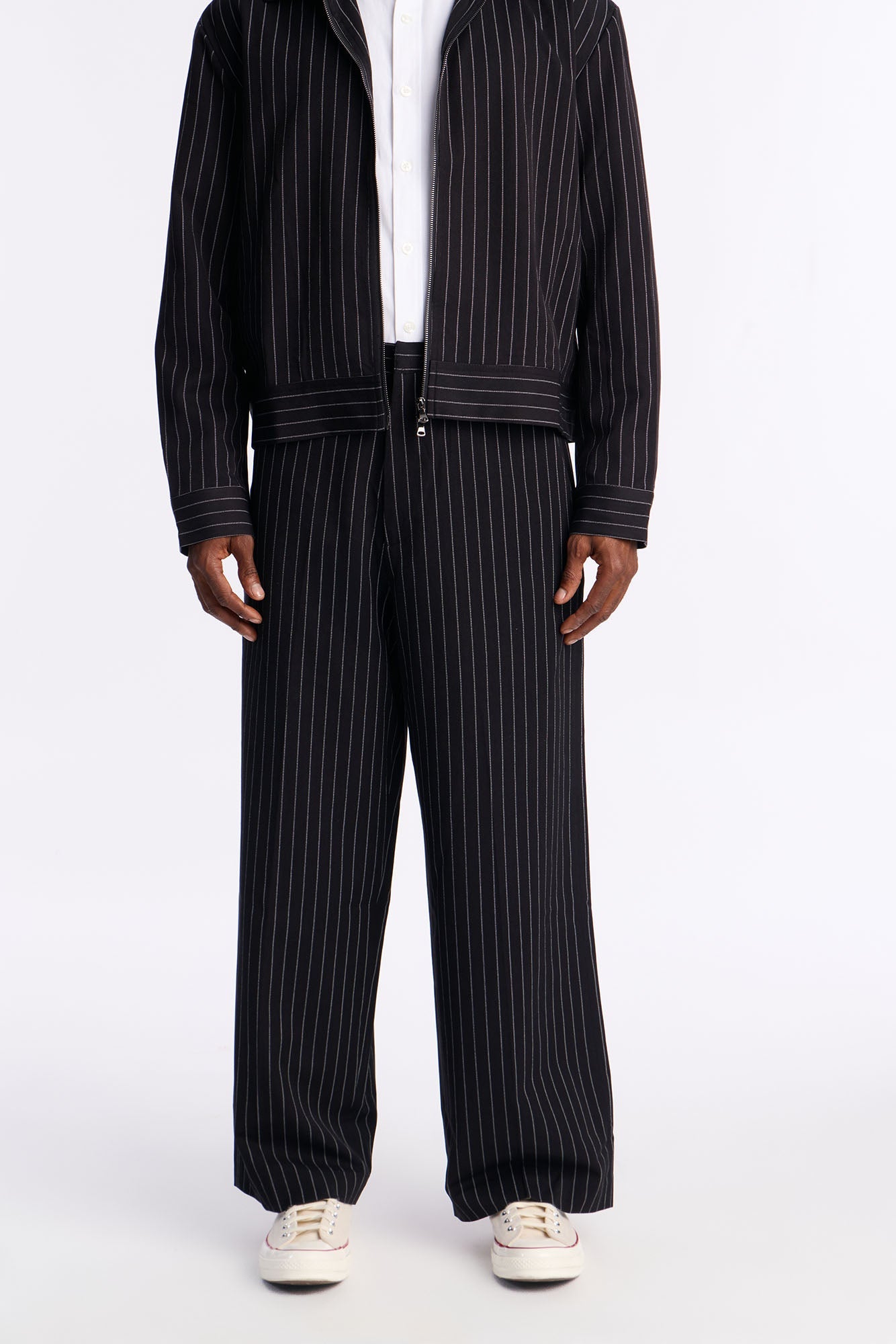 Wide Leg Straight Striped Trouser - Black