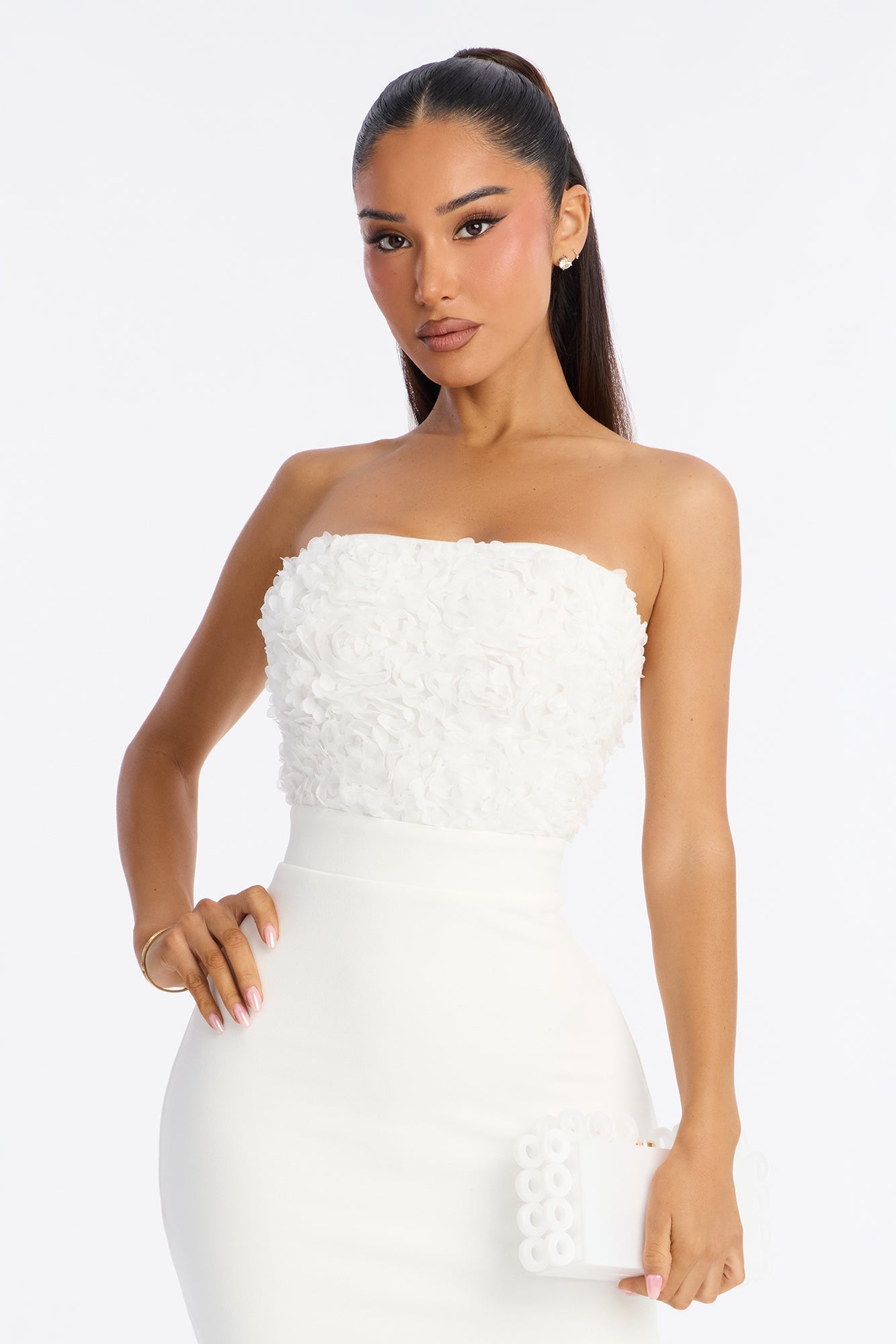 Diana 3D Floral Midi Dress - White