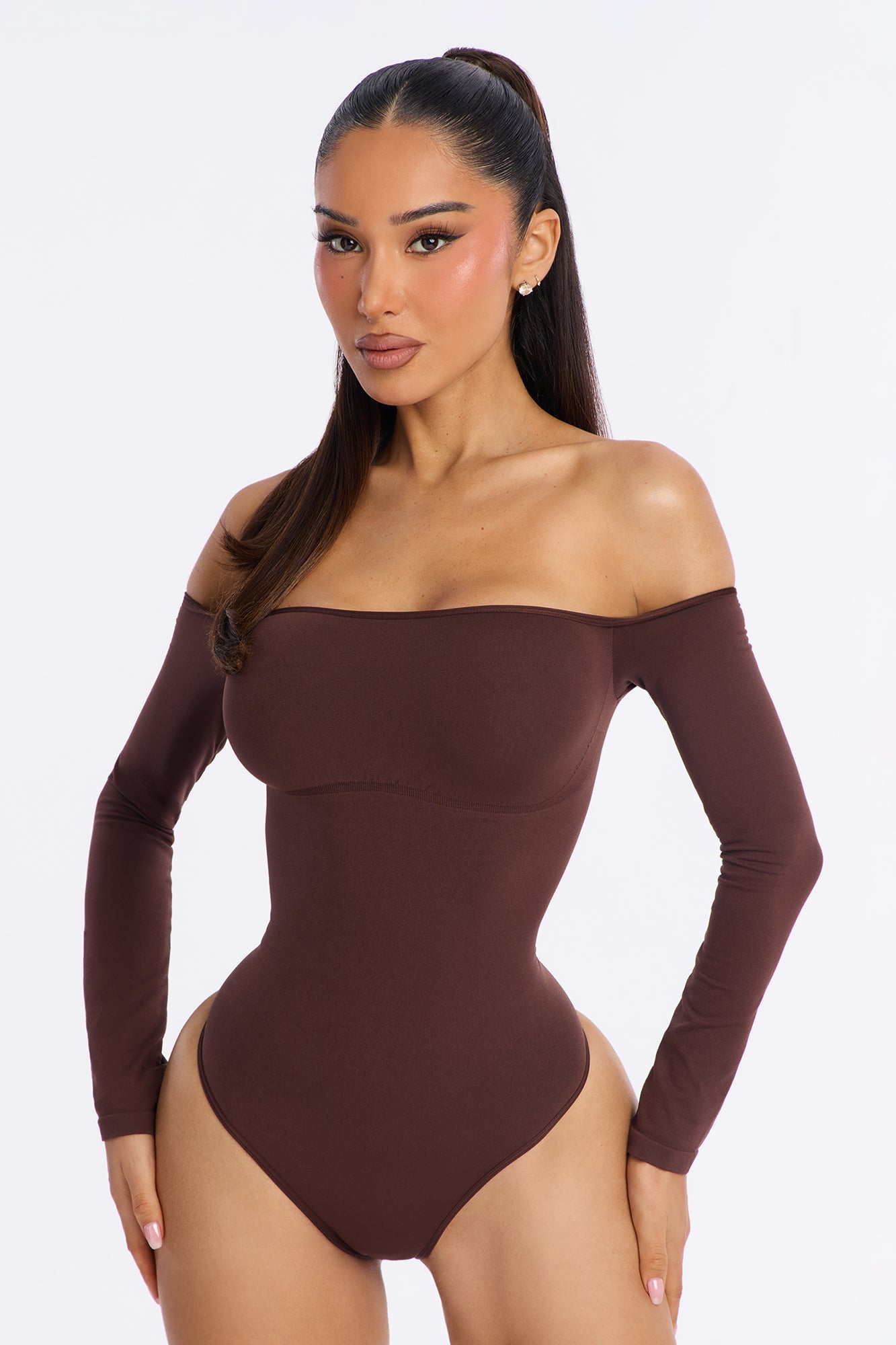 Off The Shoulder Shapewear Bodysuit - Chocolate