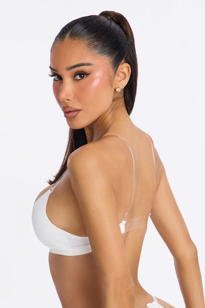 No Show Microfiber Clear Strap Bralette - White