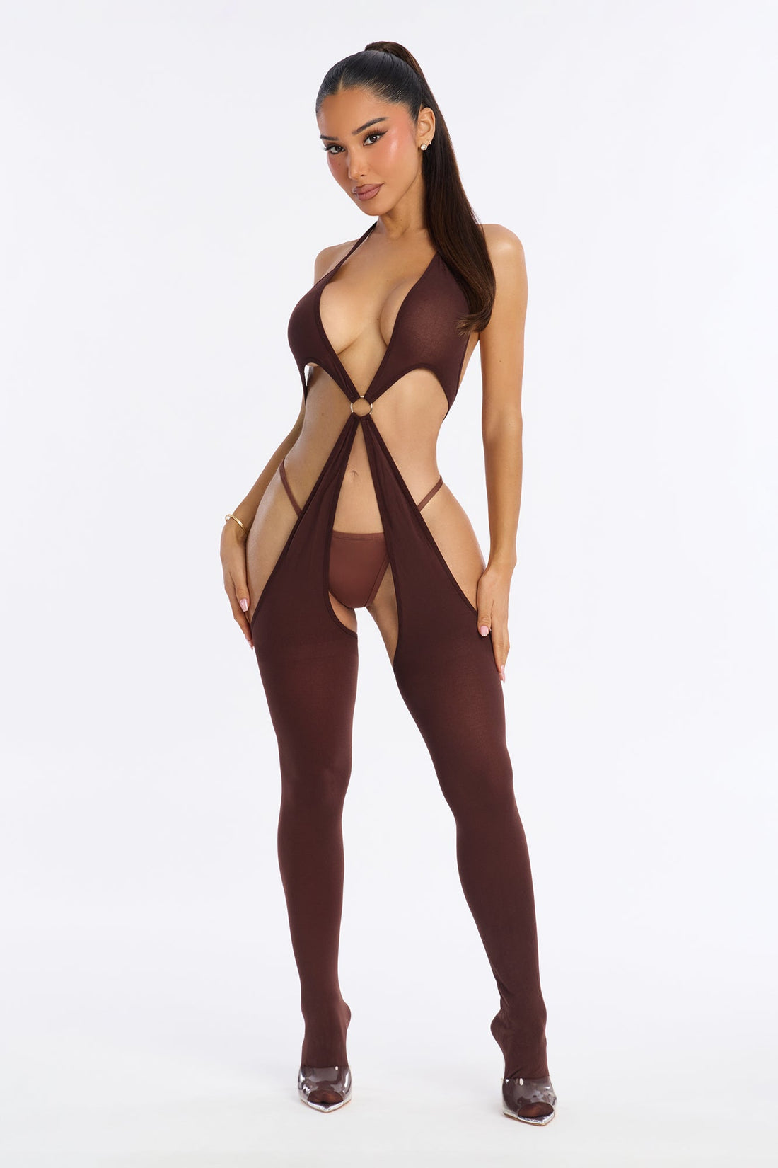 Your Biggest Temptation Cutout Jumpsuit Bodystocking - Chocolate