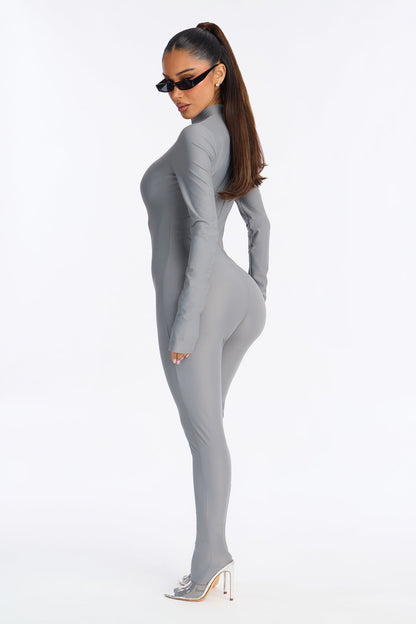 Francesca Mock Neck Footed Catsuit - Grey