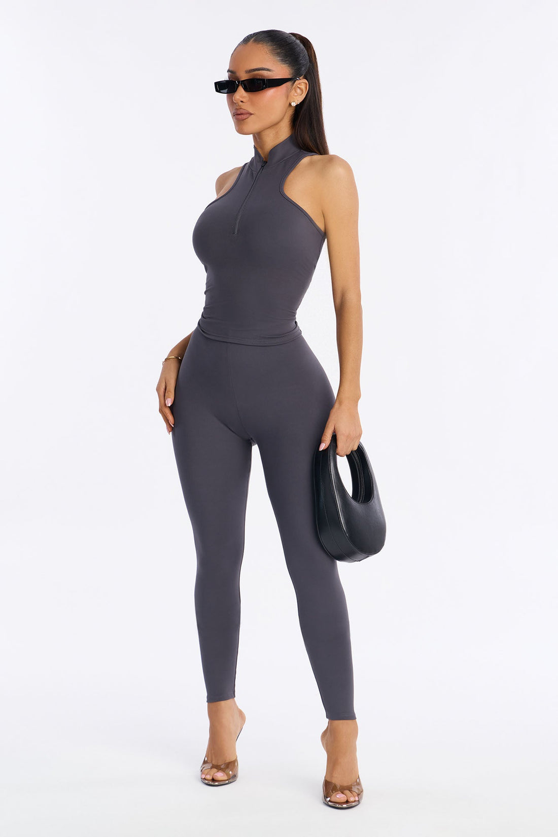 Kacey High Neck Pant Set - Charcoal