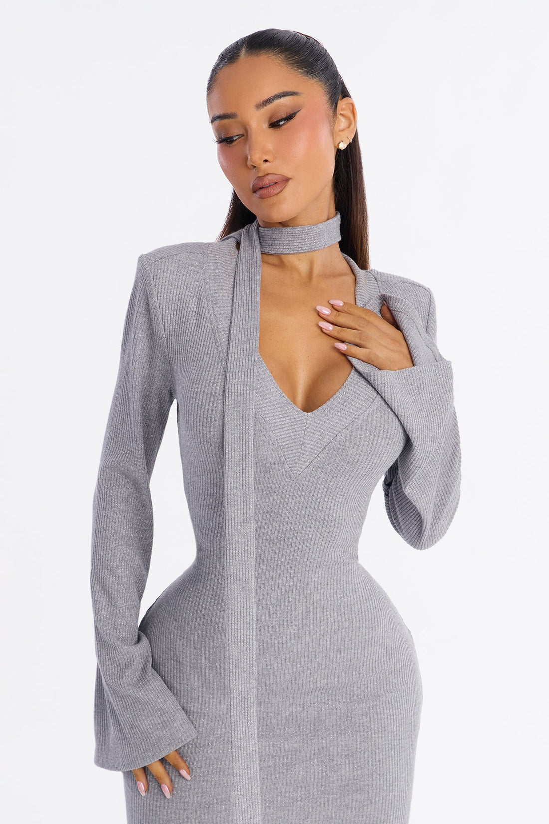 Camila Metallic Sweater Midi Dress - Grey