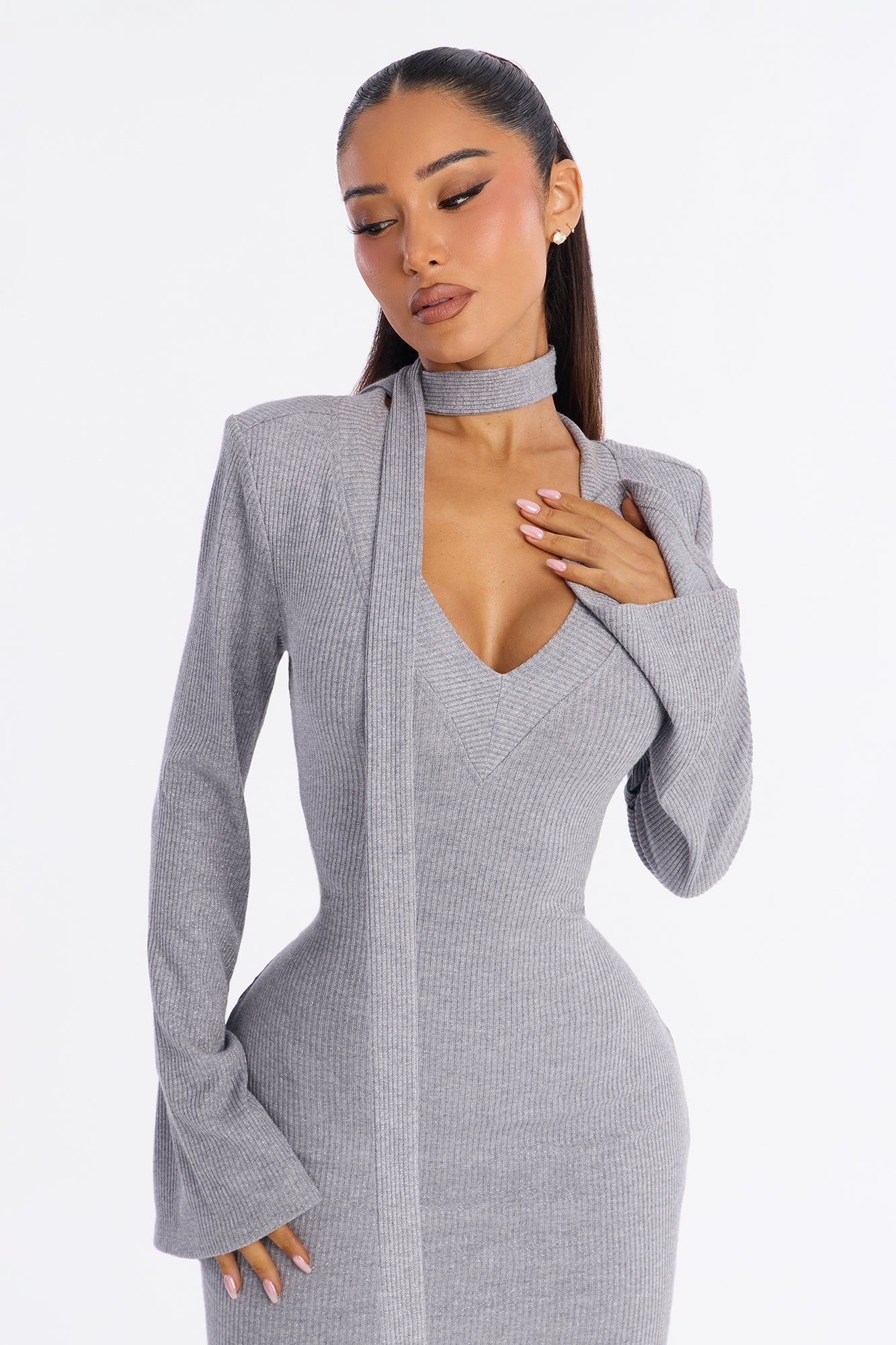 Camila Metallic Sweater Midi Dress - Grey