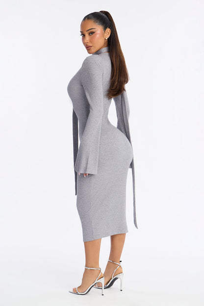Camila Metallic Sweater Midi Dress - Grey