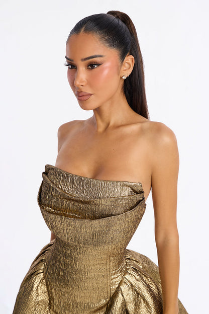 24 Karat Gold Strapless Jacquard Mini Dress - Gold