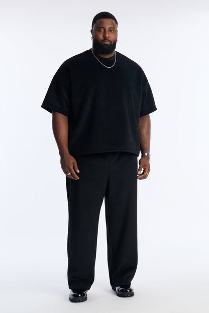 Fuzzy Textured Premium Straight Pants - Black