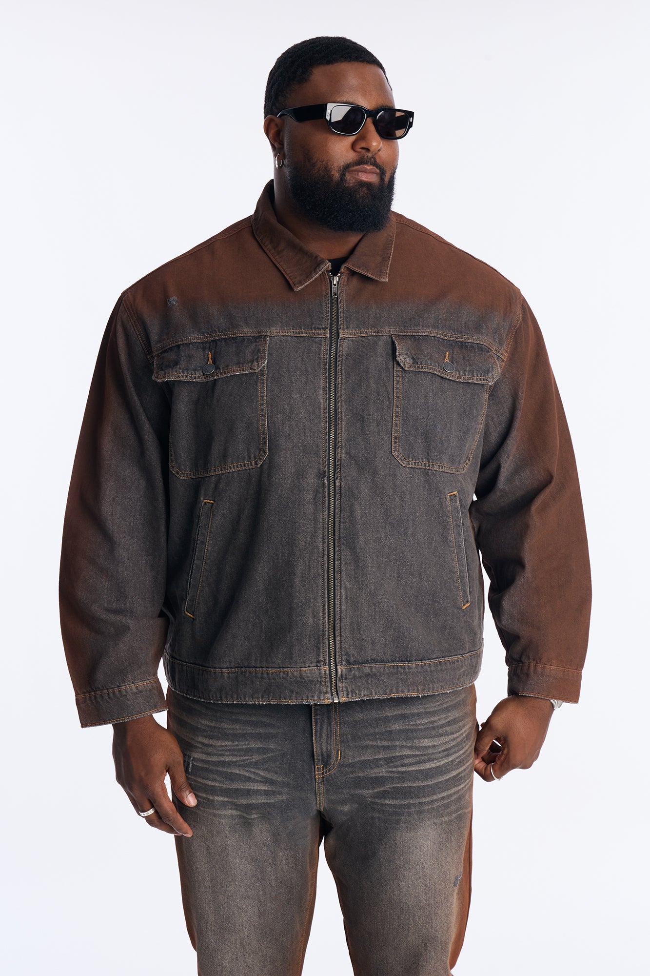 Cropped Inferno Ombre Work Jacket - Brown