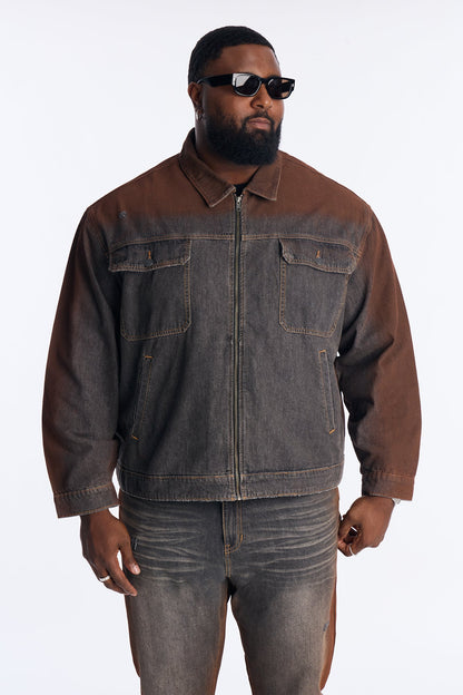 Cropped Inferno Ombre Work Jacket - Brown