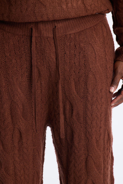 Day To Day Cable Knit Sweatpants - Brown