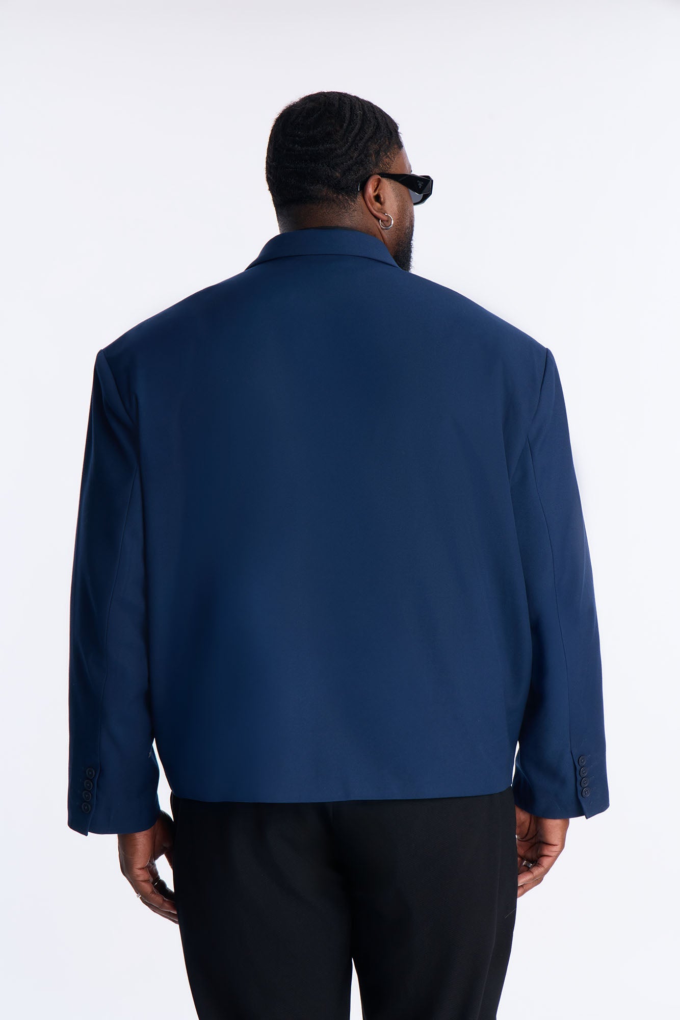 Cropped Peak Lapel Single Breasted Blazer - Navy