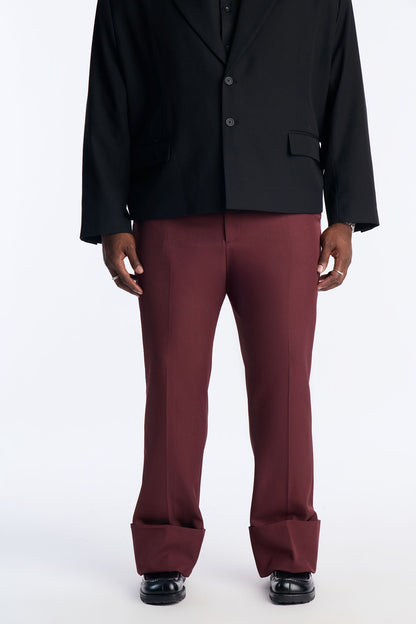 Straight Exaggerated Slit Cuff Trouser - Burgundy