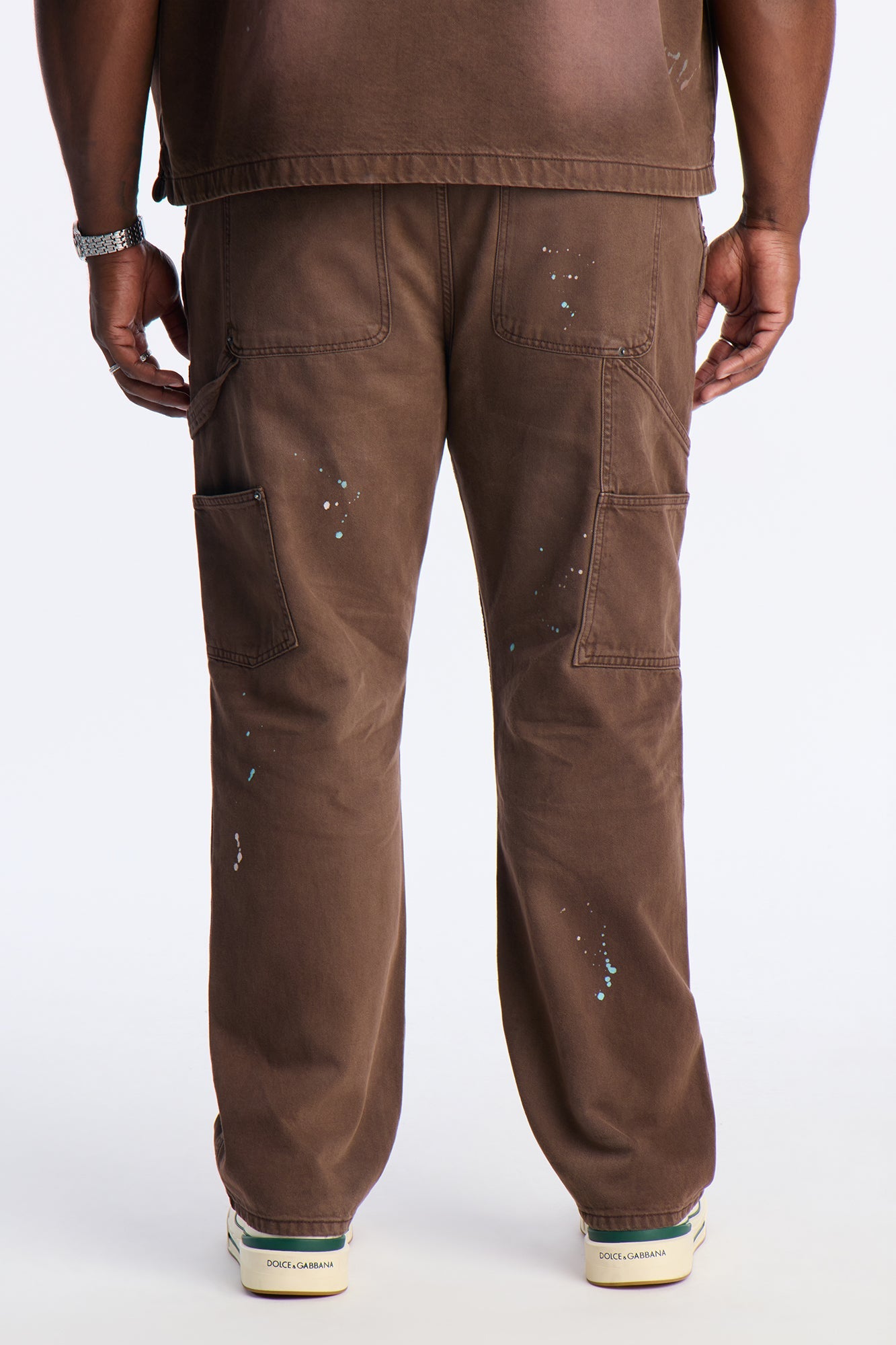 Straight Splatter Paint Distressed Carpenter Work Pant - Brown