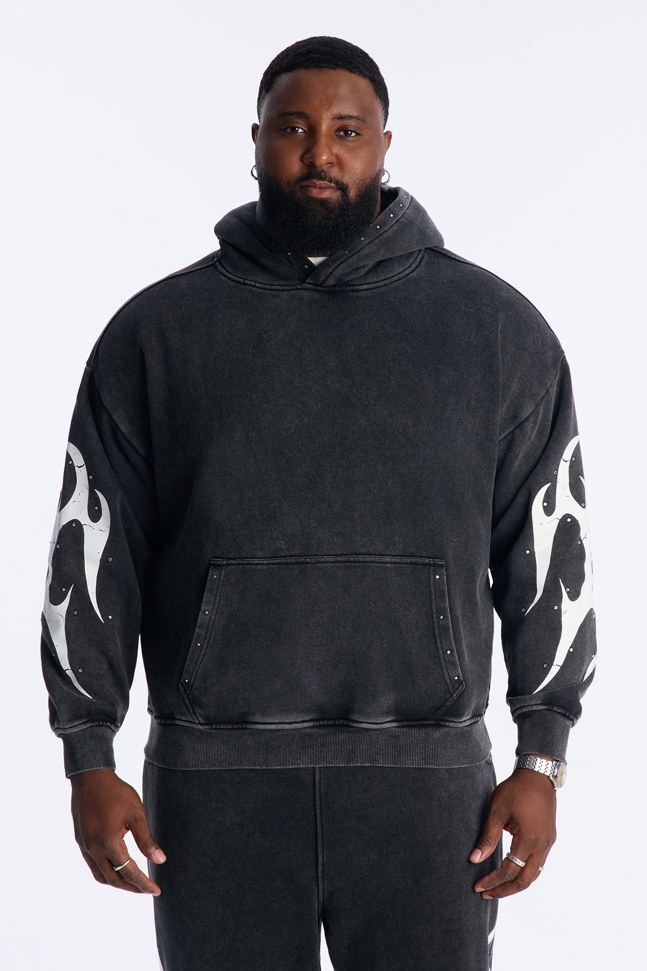 La Flames Rhinestones Oversized Hoodie - Black