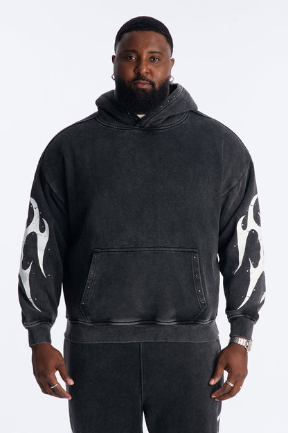 La Flames Rhinestones Oversized Hoodie - Black