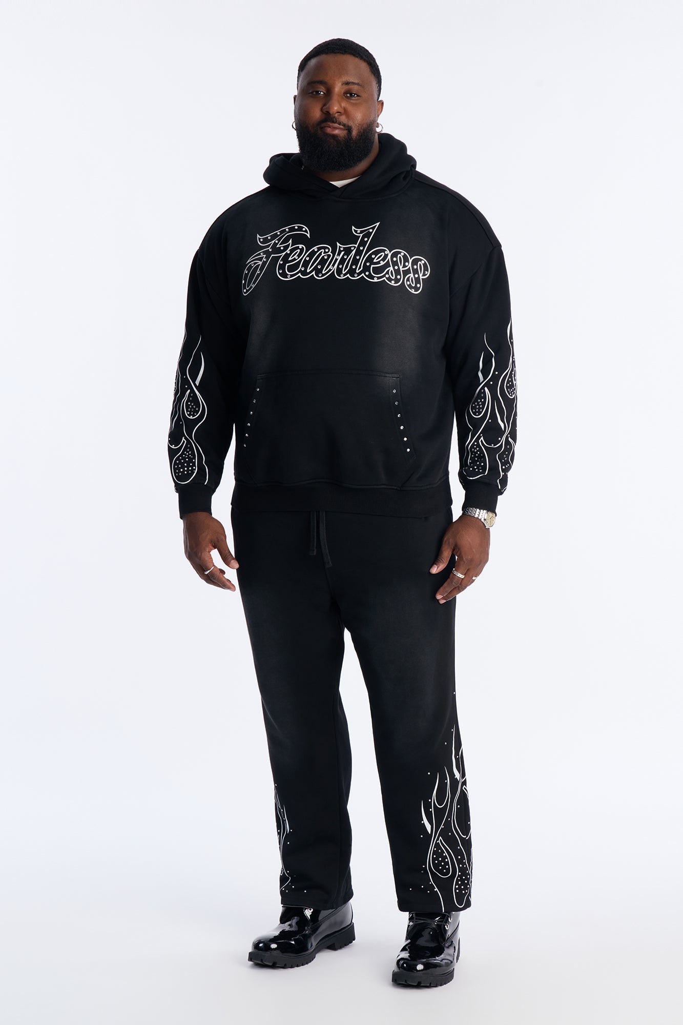 Fearless Rhinestones Oversized Hoodie - Black