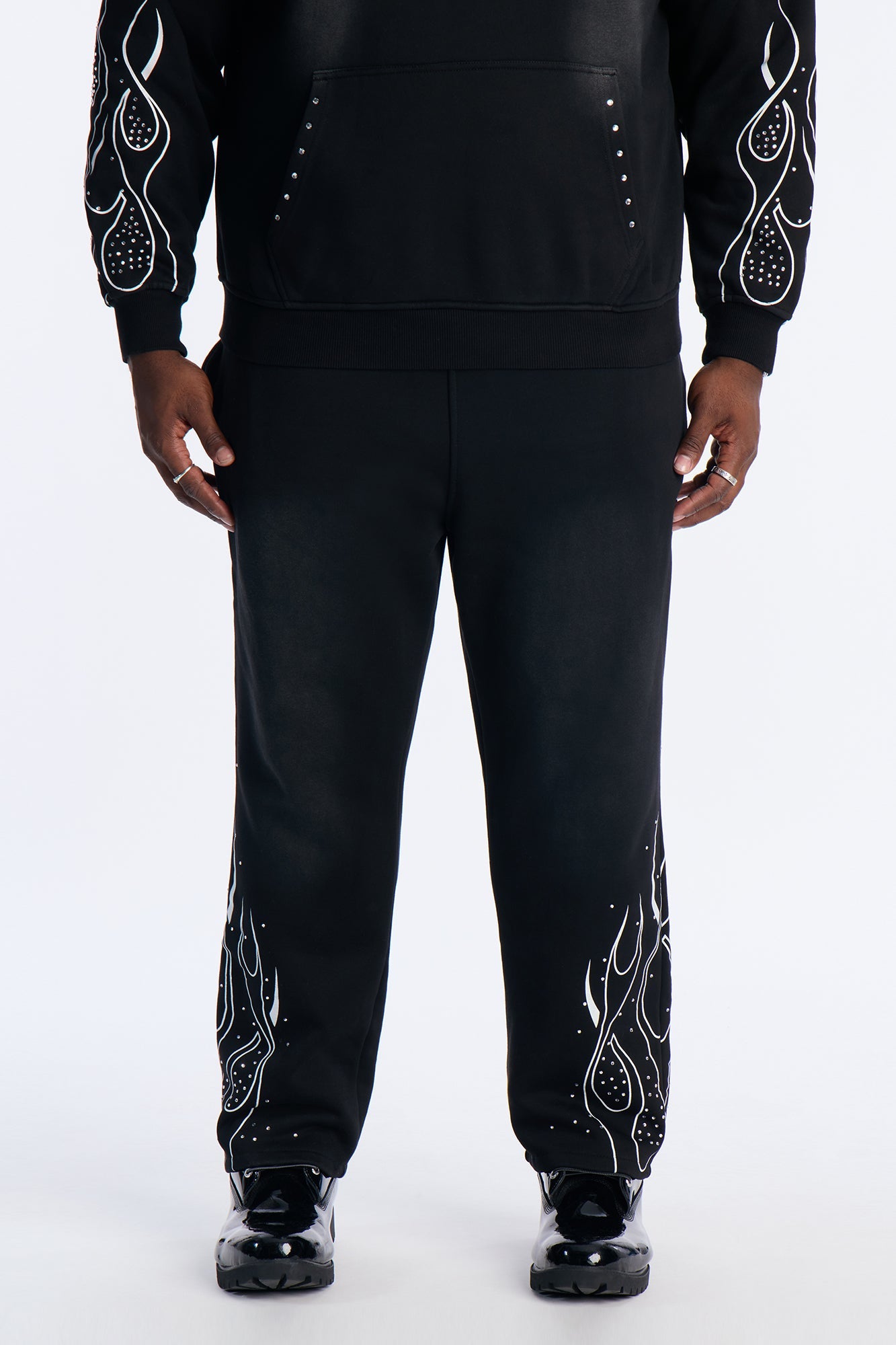 Fearless Rhinestones Relaxed Sweatpants - Black