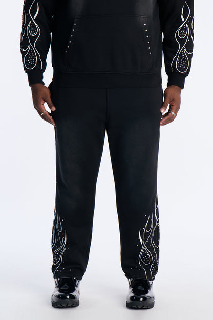 Fearless Rhinestones Relaxed Sweatpants - Black