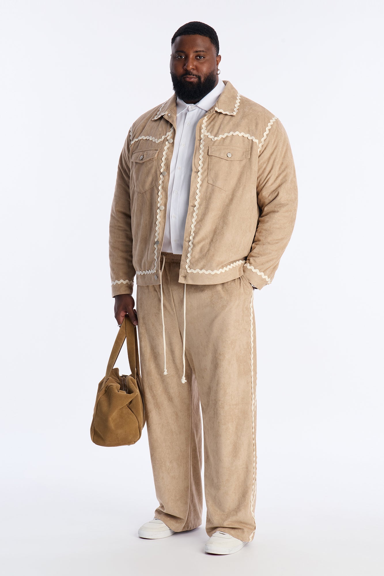 Baggy Stone Wash Story Contrast Suede Pant - Stone