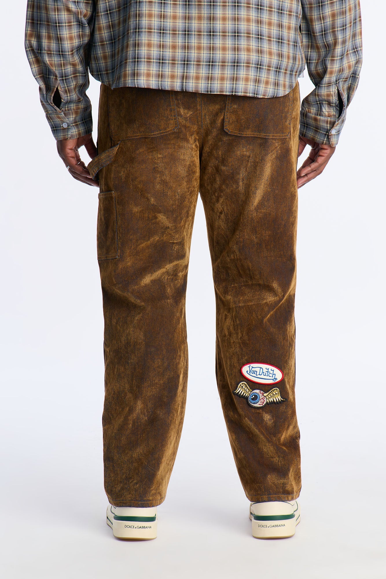 Von Dutch Straight Flocked Double Knee Jean - Brown