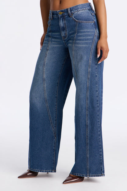 Finest Hour Dropped Waist Wide Leg Jeans - Dark Wash