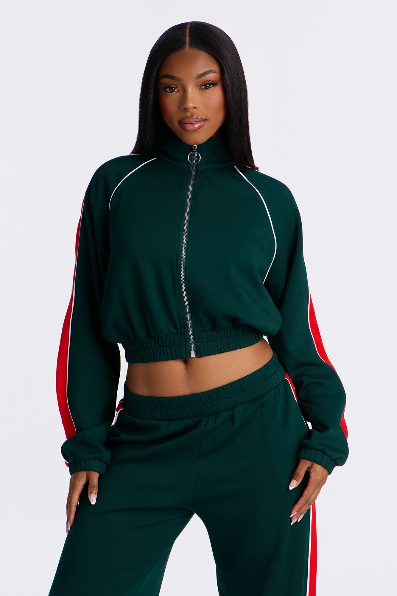 In Motion Mock Neck Lounge Pant Set - Hunter