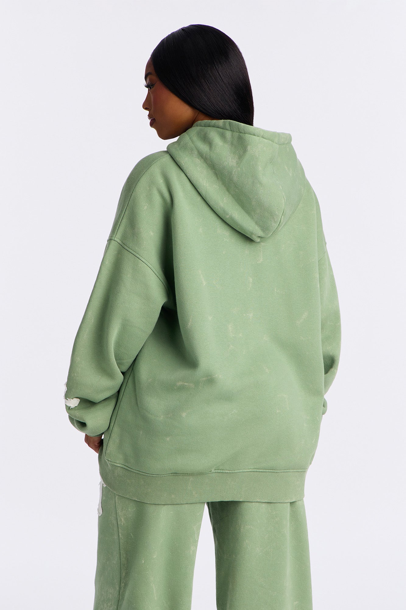 Double The Intentions Washed Fleece Hoodie - Sage