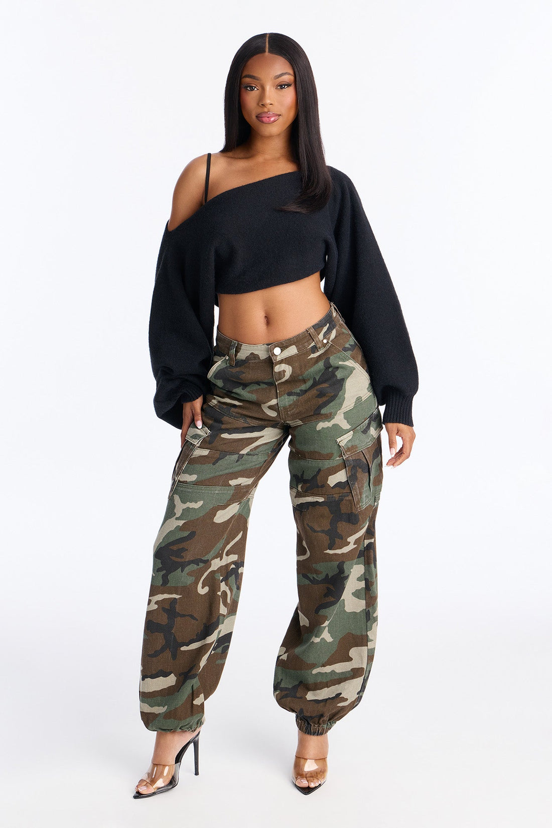 Pick Your Battles Cargo Camo Jogger Jeans - Olive/combo