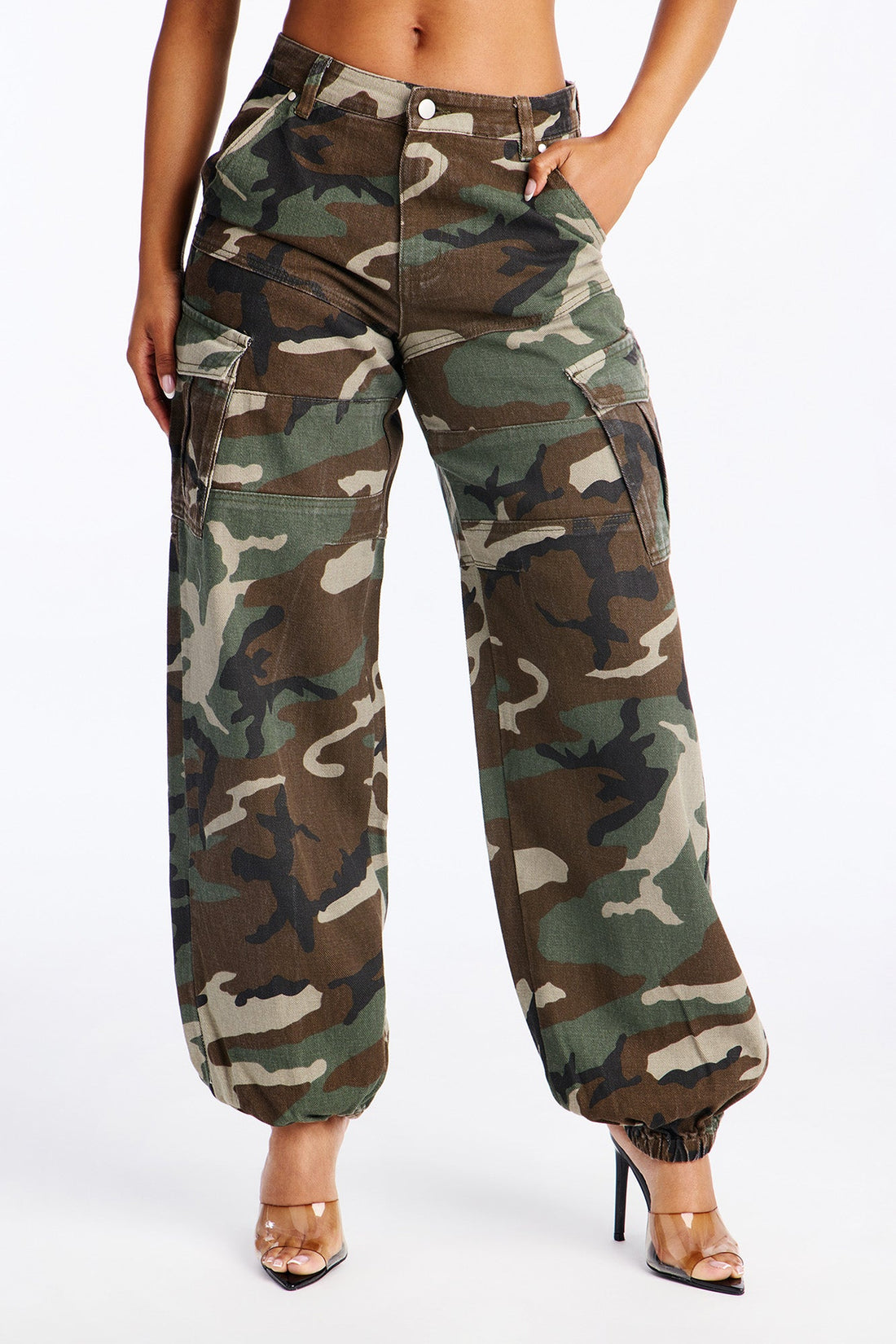 Pick Your Battles Cargo Camo Jogger Jeans - Olive/combo