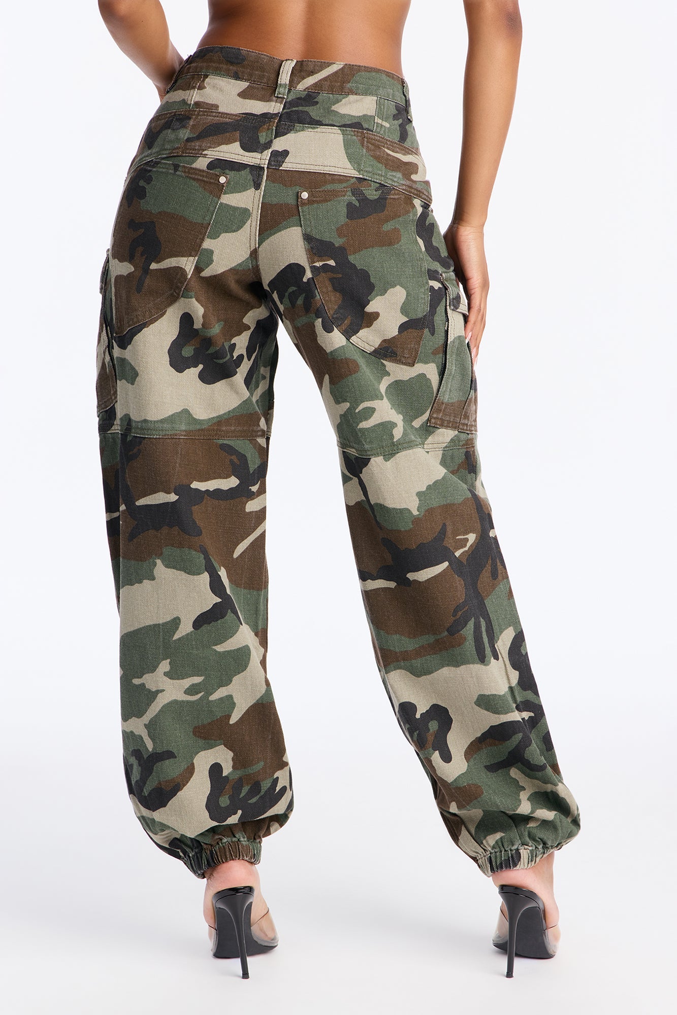 Pick Your Battles Cargo Camo Jogger Jeans - Olive/combo