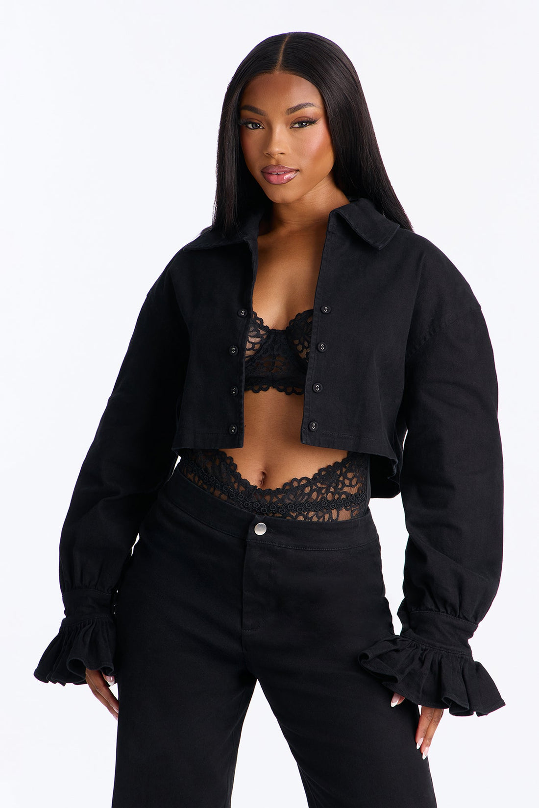 Mianna Twill Jacket Pant Set - Black