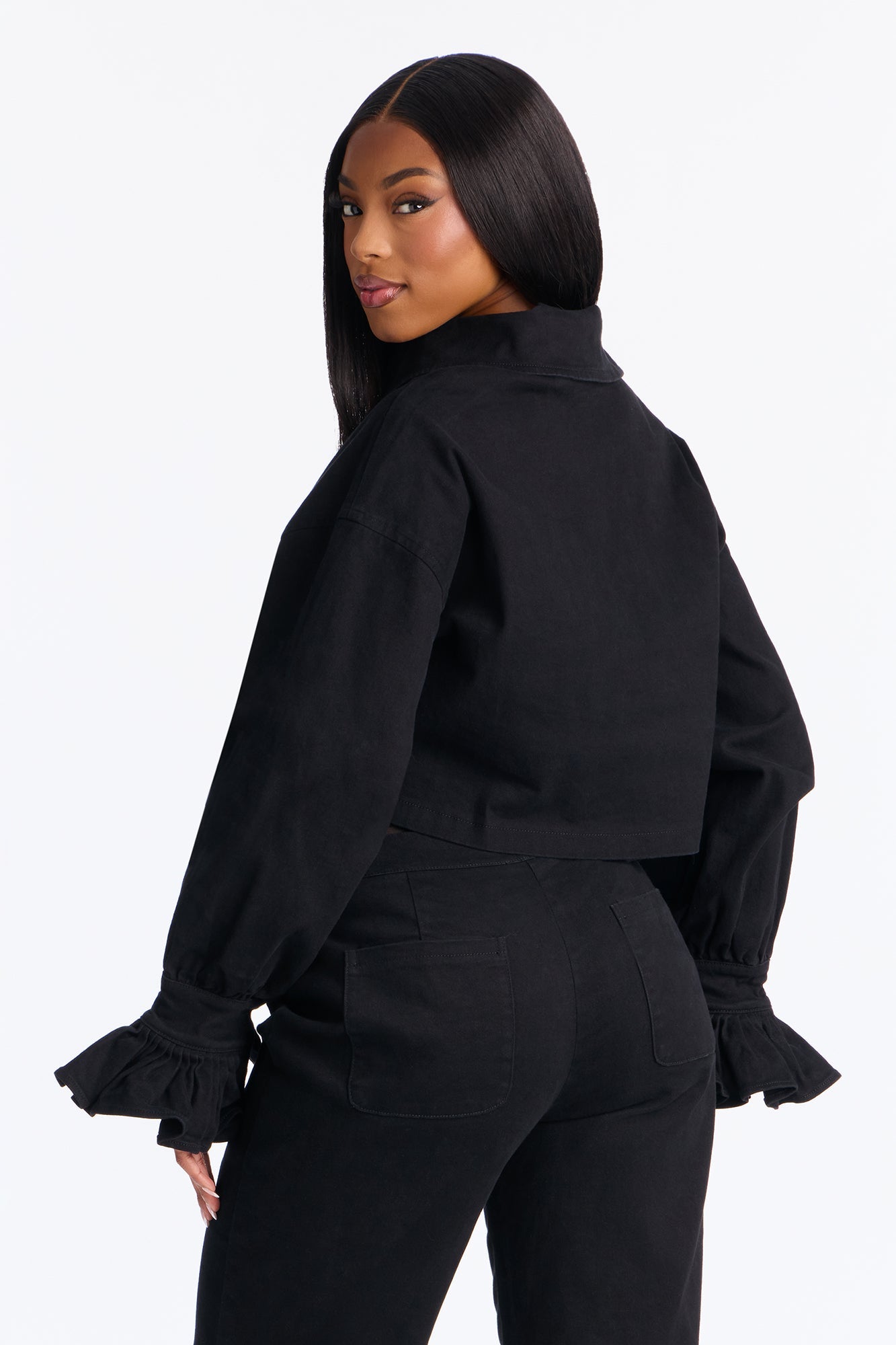 Mianna Twill Jacket Pant Set - Black
