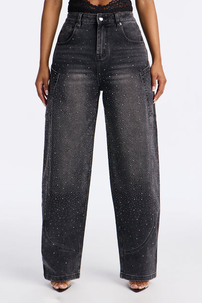Show Stunner Embellished Rhinestone Jeans - Black Wash