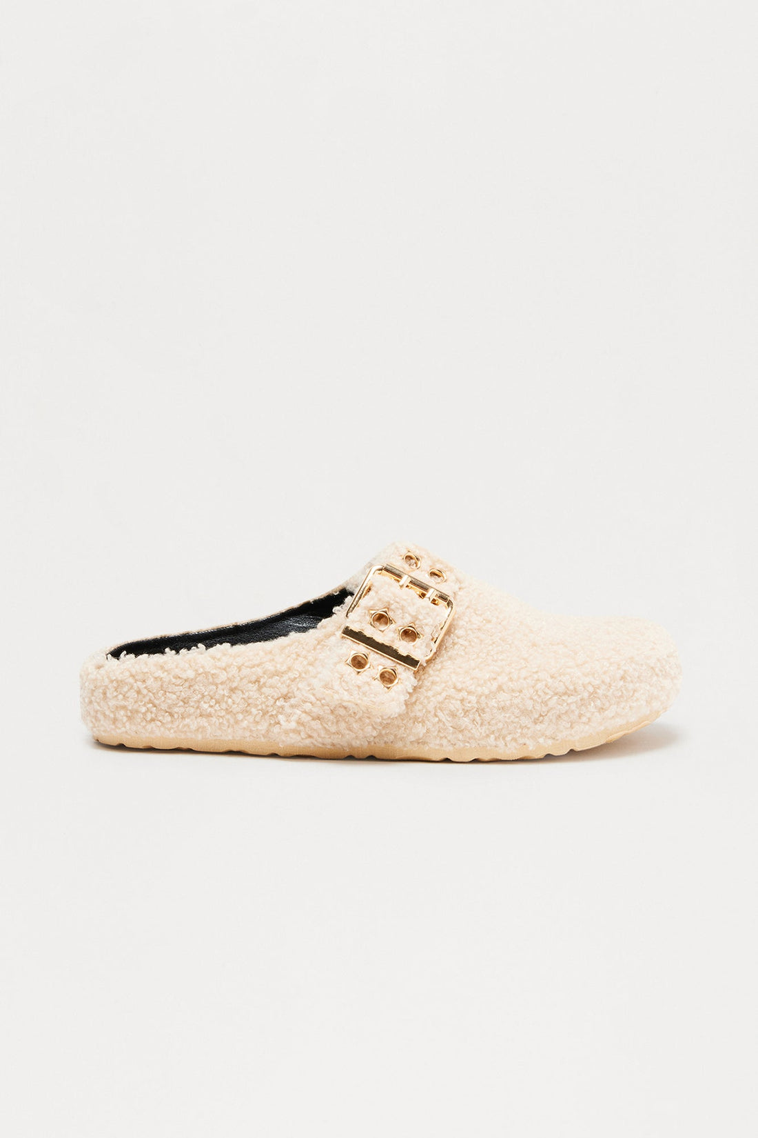 Collie Buckle Sherpa Flats - Taupe