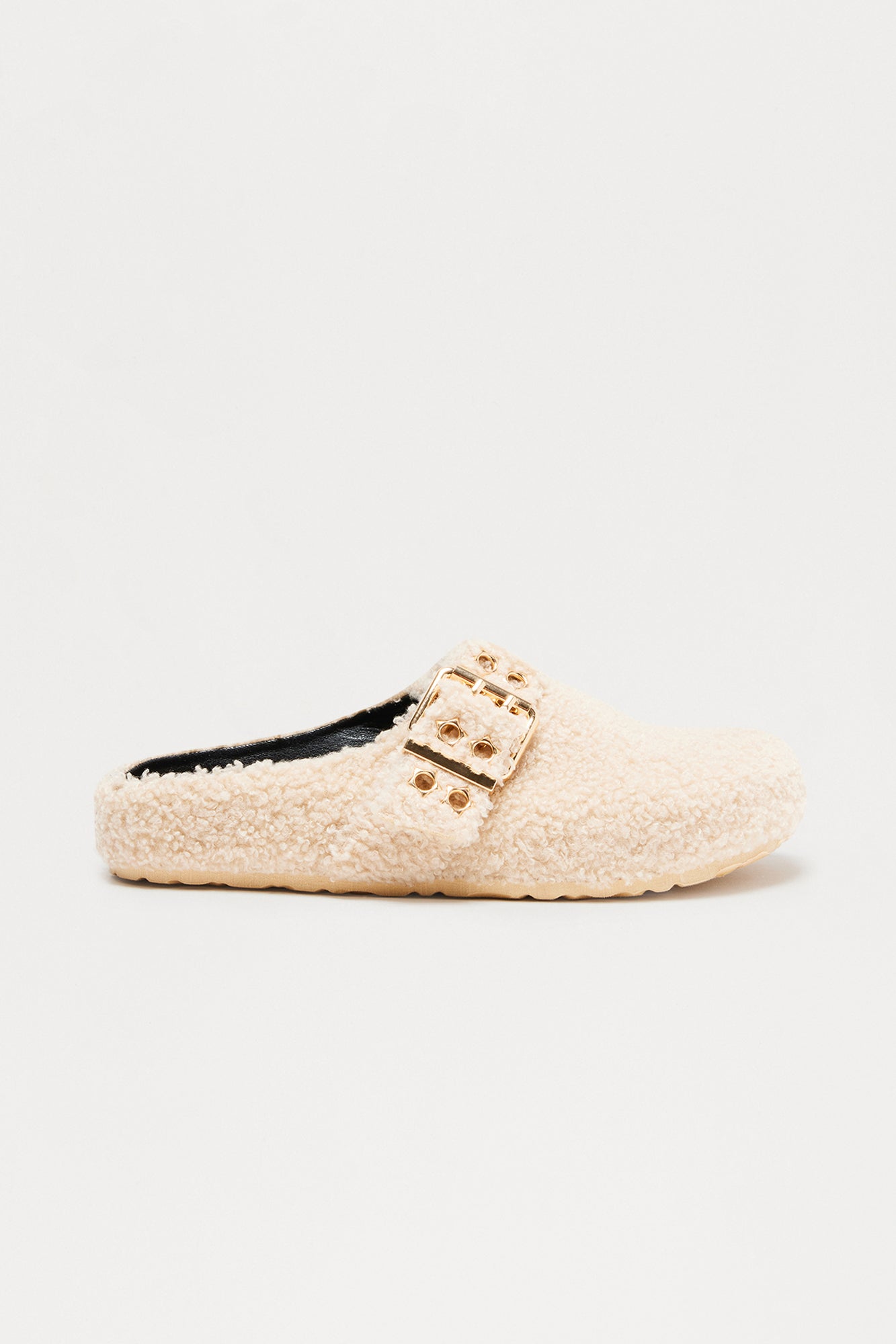 Collie Buckle Sherpa Flats - Taupe