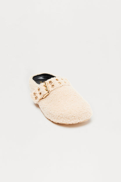 Collie Buckle Sherpa Flats - Taupe