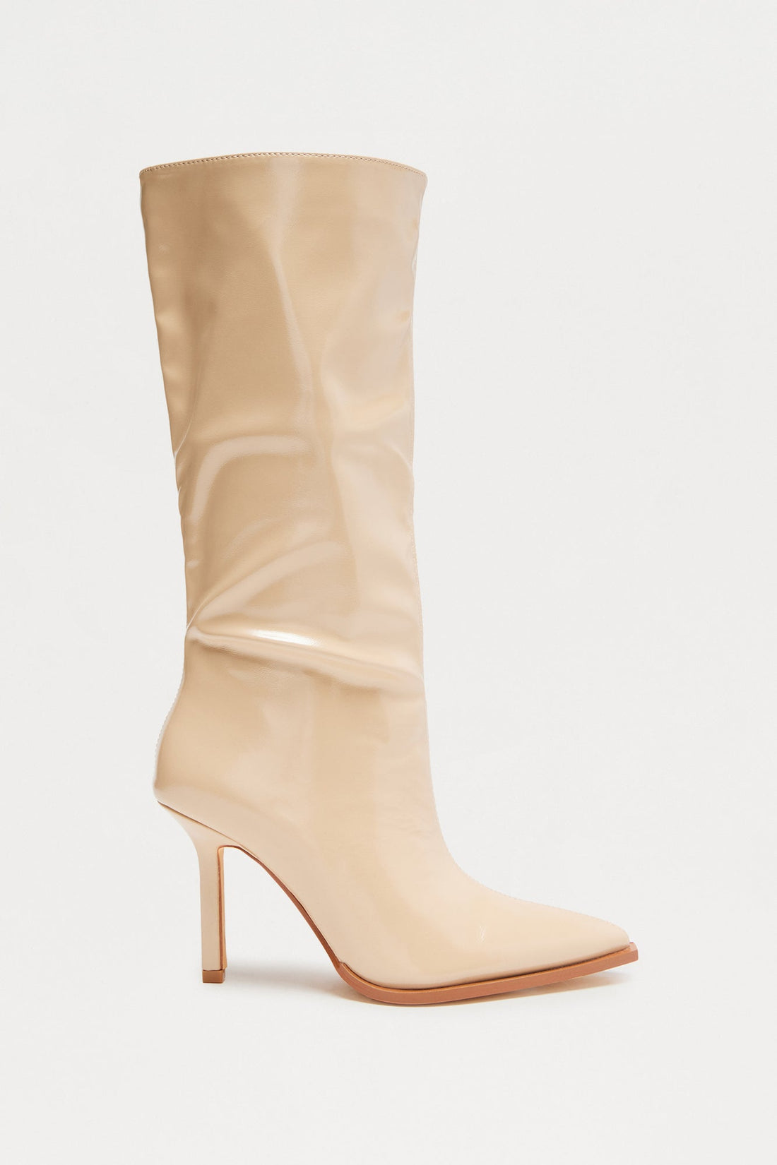 Bea Faux Leather Stiletto Boots - Cream
