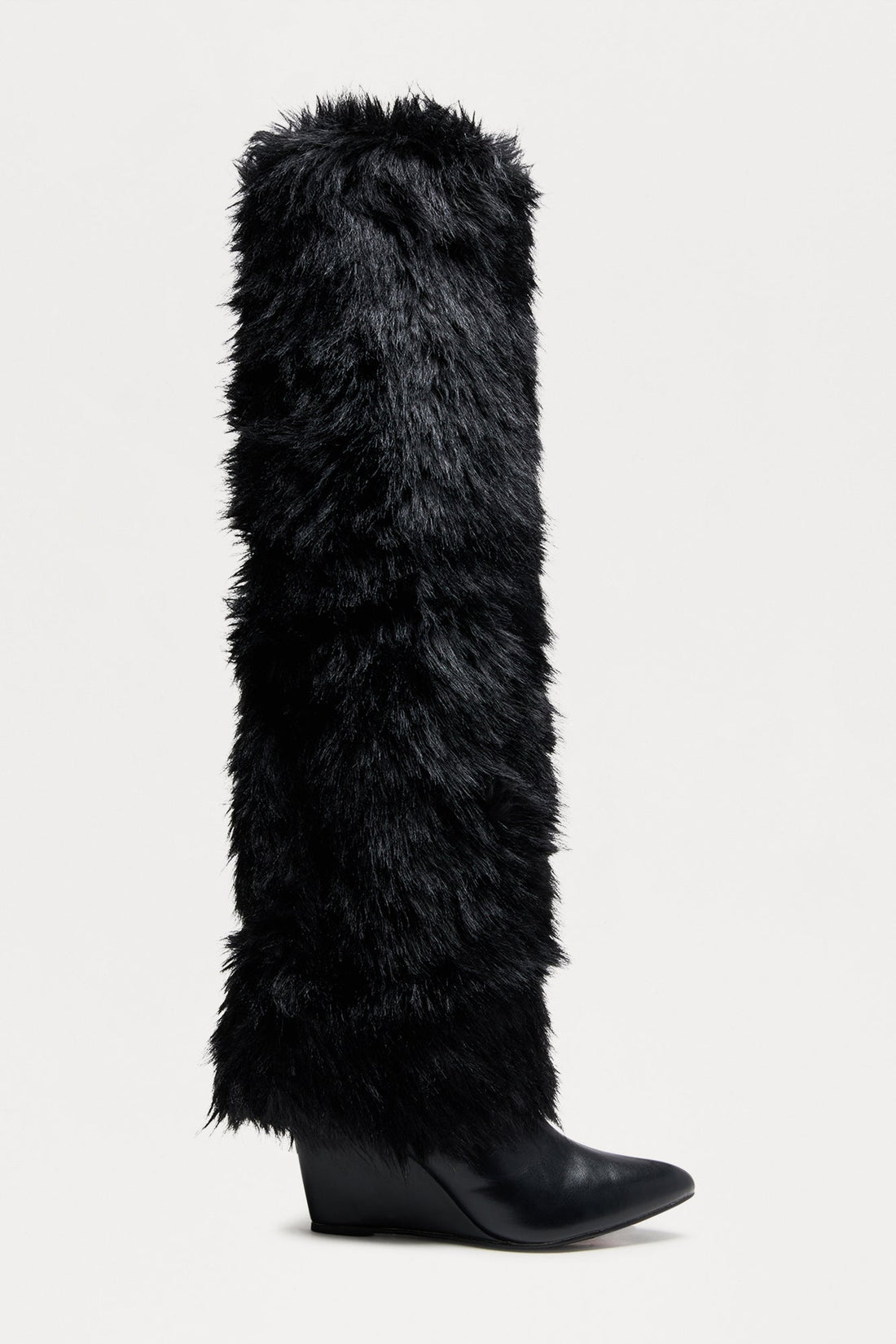 Cincinnati Faux Fur Thigh High Boots - Black