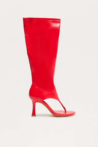 Sanyana Knee High Thong Boots - Red
