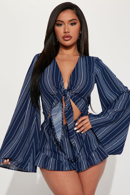 Tulum Stripe Romper - Navy