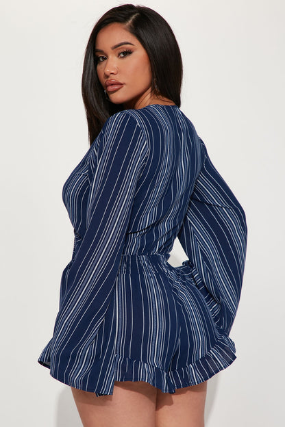 Tulum Stripe Romper - Navy