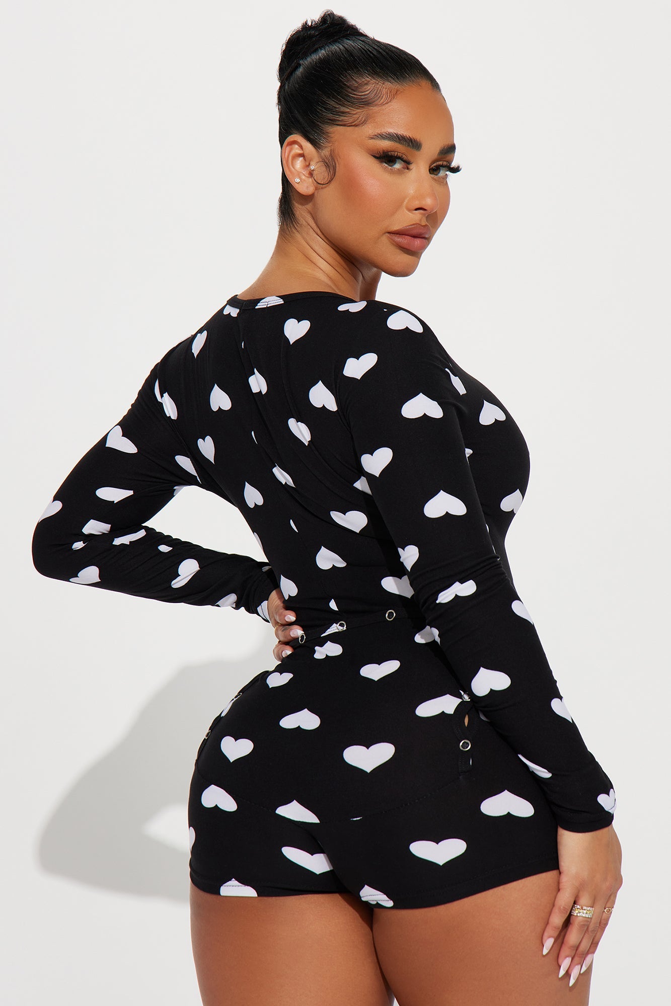 All My Heart Long Sleeve PJ Romper Onesie - Black/White