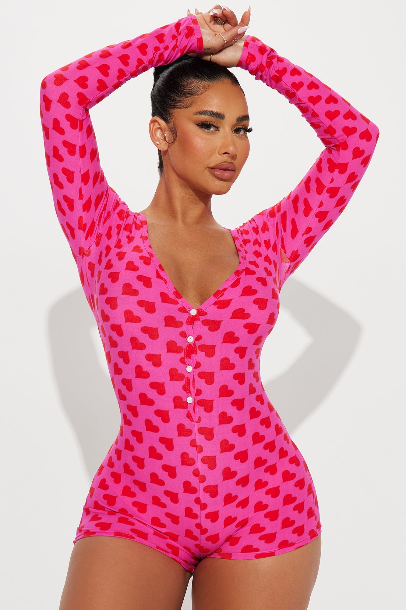 You Have My Heart Long Sleeve PJ Romper Onesie - Hot Pink/combo